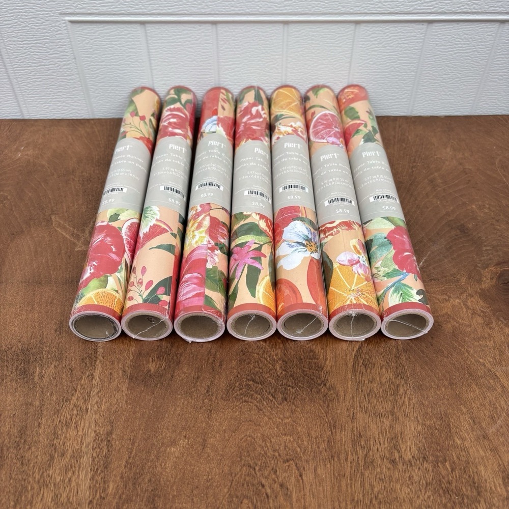 Pier 1 Table Runner Paper Tropical Fruit Flowers Pink Orange Green Disposable 7